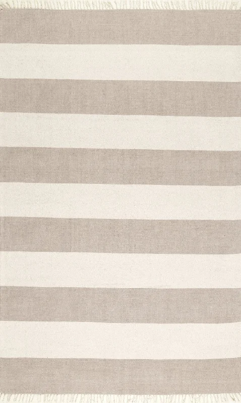 Awning Striped Flatweave Tassel Rug | Beige