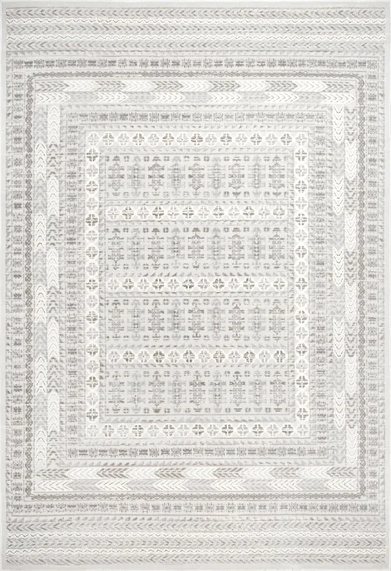 Bordered Tribal Trellis Rug | Beige