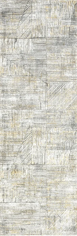 Cindy Collaged Pinstriped Rug | Beige