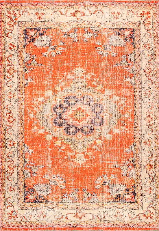 Classic Medallion Flatweave Rug | Orange