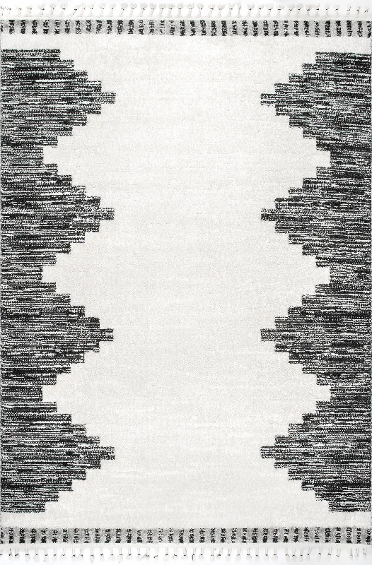 Crenellated Diamonds with Tassels Rug | Beige