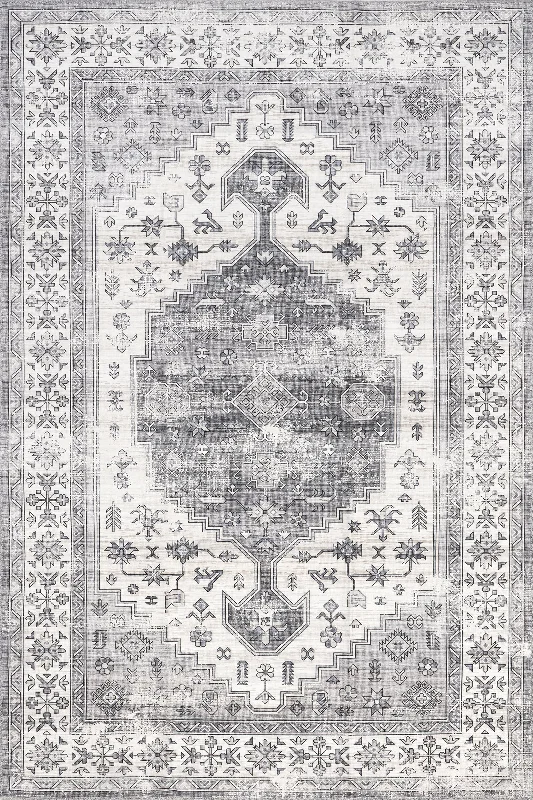 Daisy Washable Persian Rug | Dark Grey