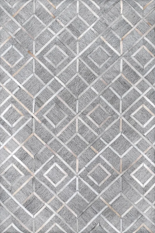 Eleanor Leather Geometric Tiles Rug | Grey