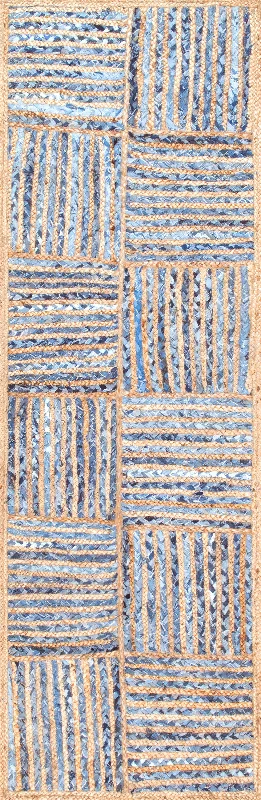 Hand Braided Jute And Denim Basketweave Rug | Blue