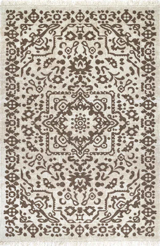 Indoor/Outdoor Medallion With Tassels Rug | Beige