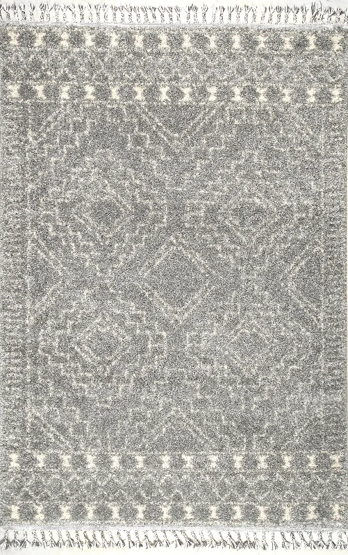 Moroccan Tasseled Rug | Silver