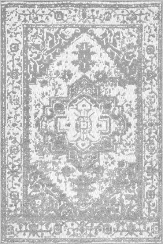 Raised Floral Medallion Indoor/Outdoor Rug | Grey