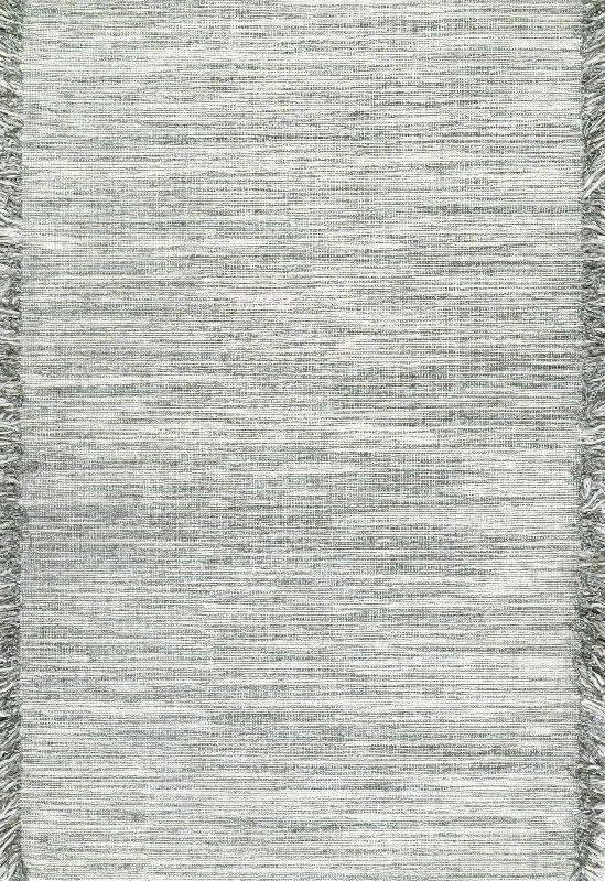 Striated Flatweave With Side Tassels Rug | Grey