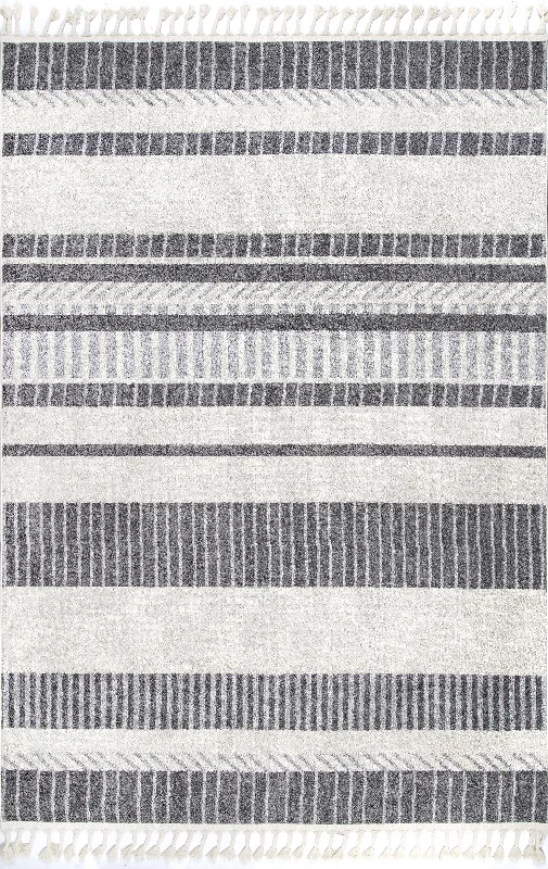 Striated Stripes Tassel Rug | Beige