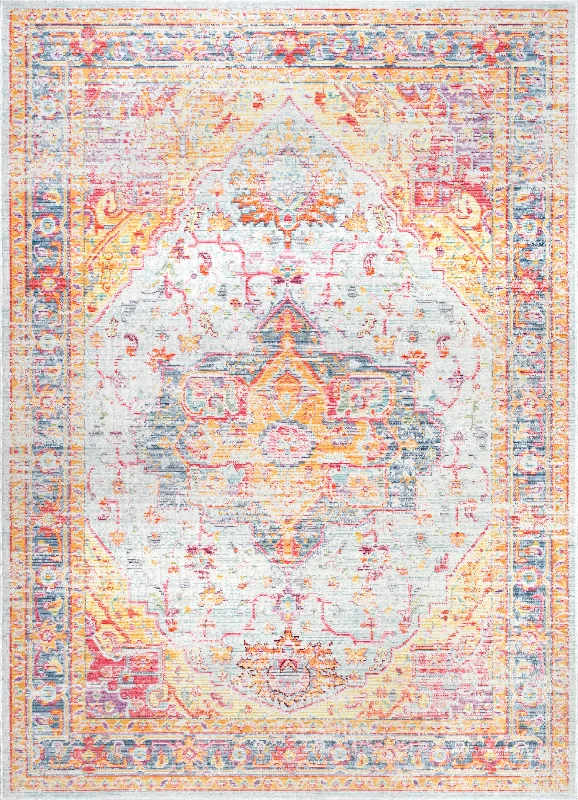 Tinted Cartouche Medallion Rug | Light Blue