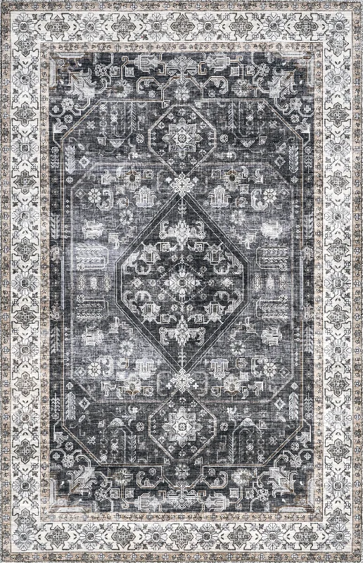 Zella Washable Vintage Rug | Charcoal