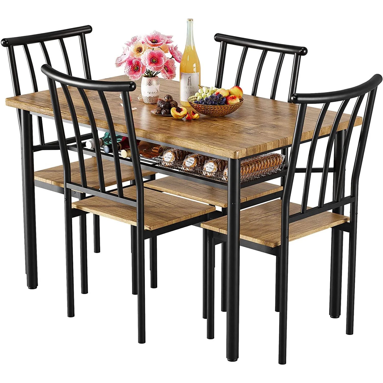 WhizMax Dining Table Set for 4, Kitchen Table with 4 Chairs, Metal and Wood - $220