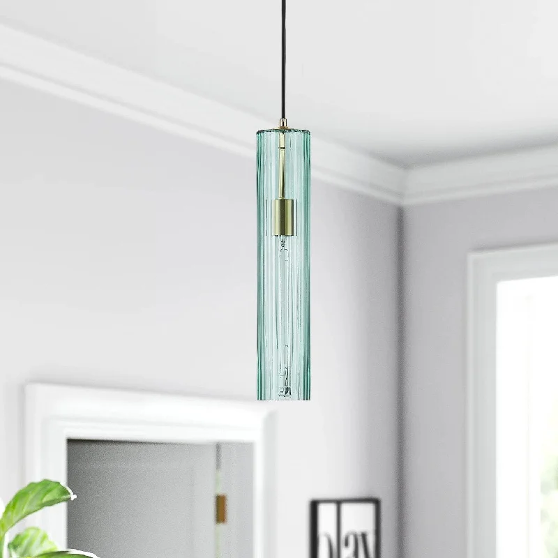 1-Light Cylinder Glass Shade Pendant Lighting - 3.5"D×4.3"W×81.2"H(Adjustable)