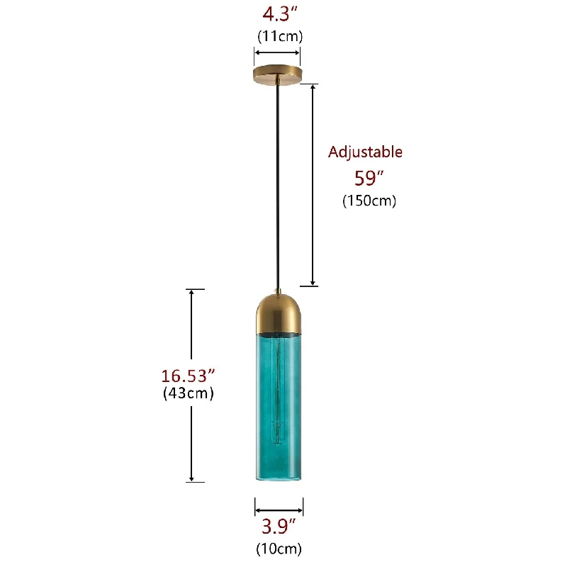 1-Light Green Cylinder Glass Pendant Lighting - 3.9"D×4.3"W×75.5"H(Adjustable)