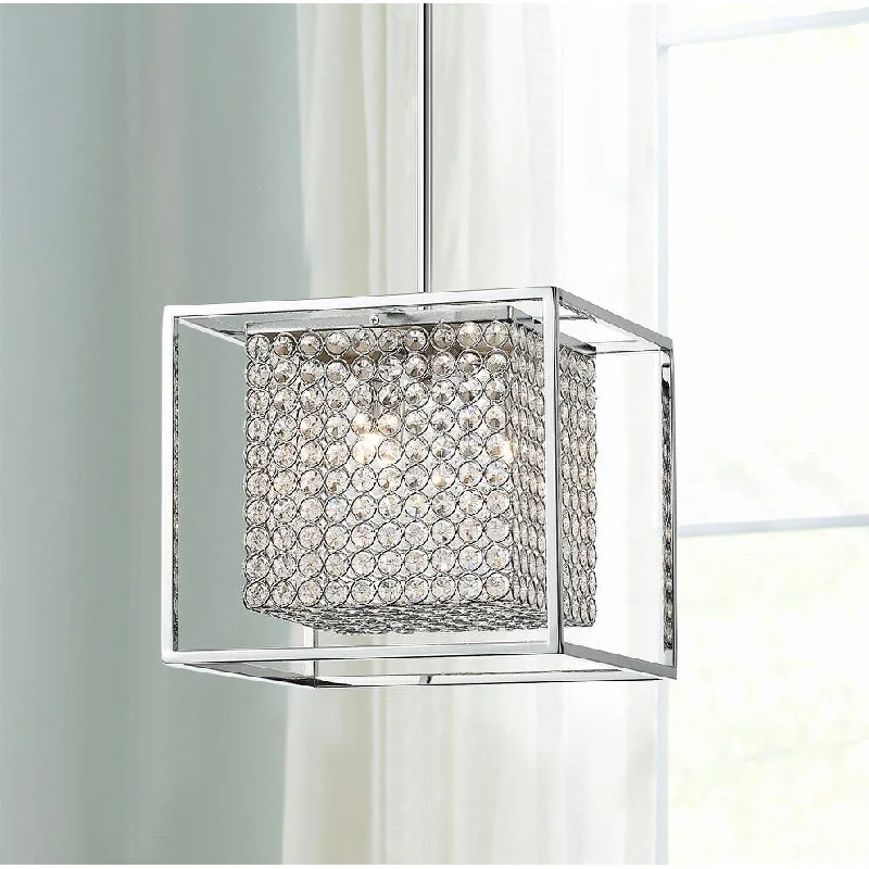 1-Light Square Design with Crystal Elemnet Pendant Lighting - 40"D×10.2"W×72"H(Adjustable)