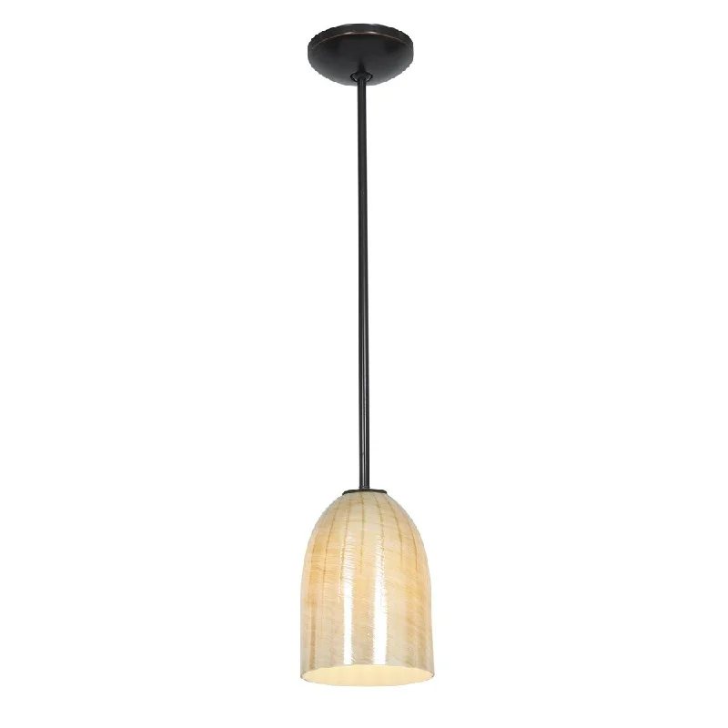 Access Lighting Bordeaux Bronze Integrated LED Rod Pendant, Wicker Amber Shade