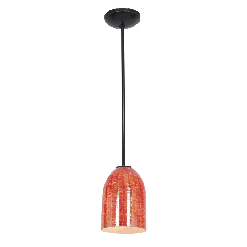 Access Lighting Bordeaux Bronze Integrated LED Rod Pendant, Wicker Red Shade