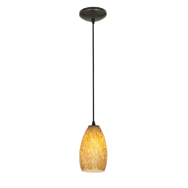 Access Lighting Champagne Bronze Cord Pendant with Amber Stone Shade