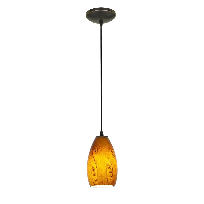 Access Lighting Champagne Bronze Fluorescent Cord Pendant with Amber Sky Shade