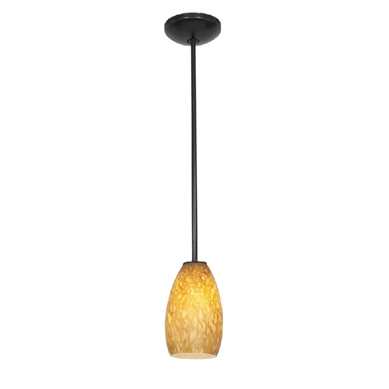 Access Lighting Champagne Bronze LED Rod Pendant, Amber Stone Shade