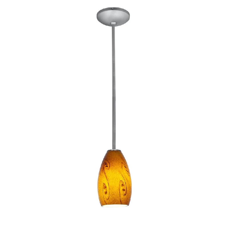 Access Lighting Champagne Steel Integrated LED Rod Pendant, Amber Sky Shade