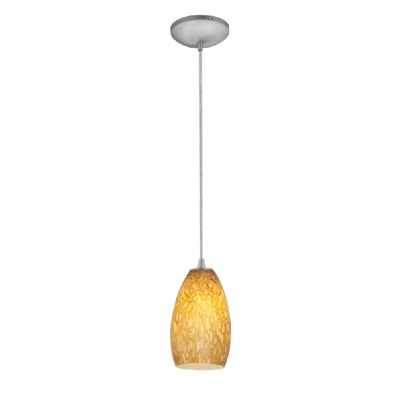 Access Lighting Champagne Steel LED Cord Pendant, Amber Stone Shade