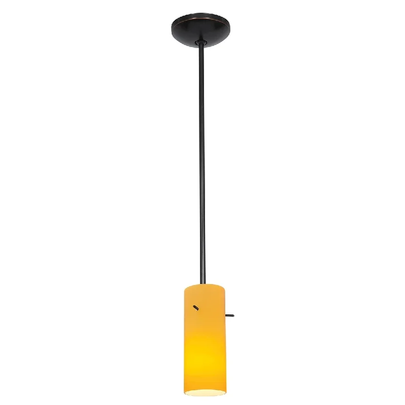 Access Lighting Cylinder Bronze Integrated LED Rod Pendant, Amber Shade