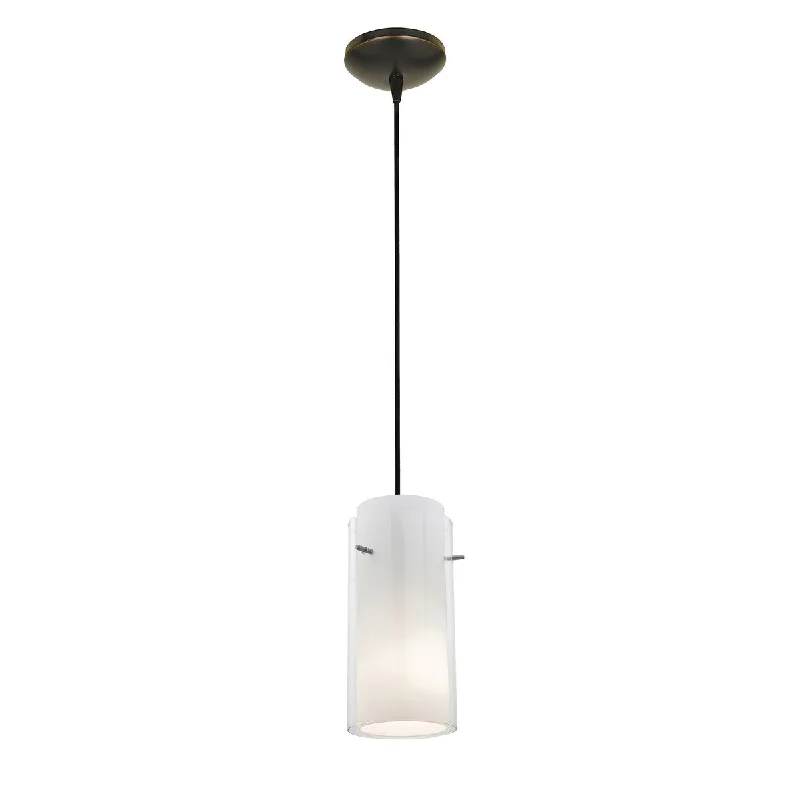 Access Lighting Glass`n Glass Cylinder Bronze Integrated LED Cord Pendant, Clear/Opal Shade