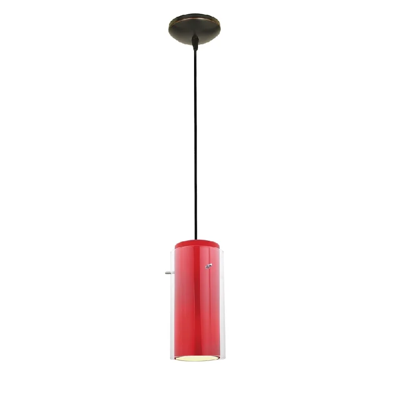 Access Lighting Glass'n Glass Cylinder 1-light Fluorescent Oil-Rubbed Bronze Cord Pendant with Clear-Red Glass