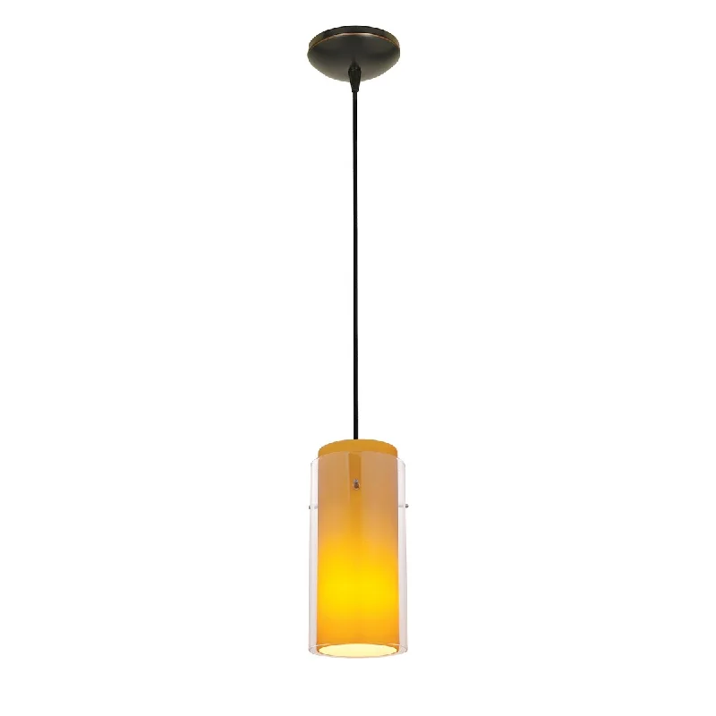 Access Lighting Glass'n Glass Cylinder 1-light Oil-Rubbed Bronze Cord Pendant with Clear-Amber Glass