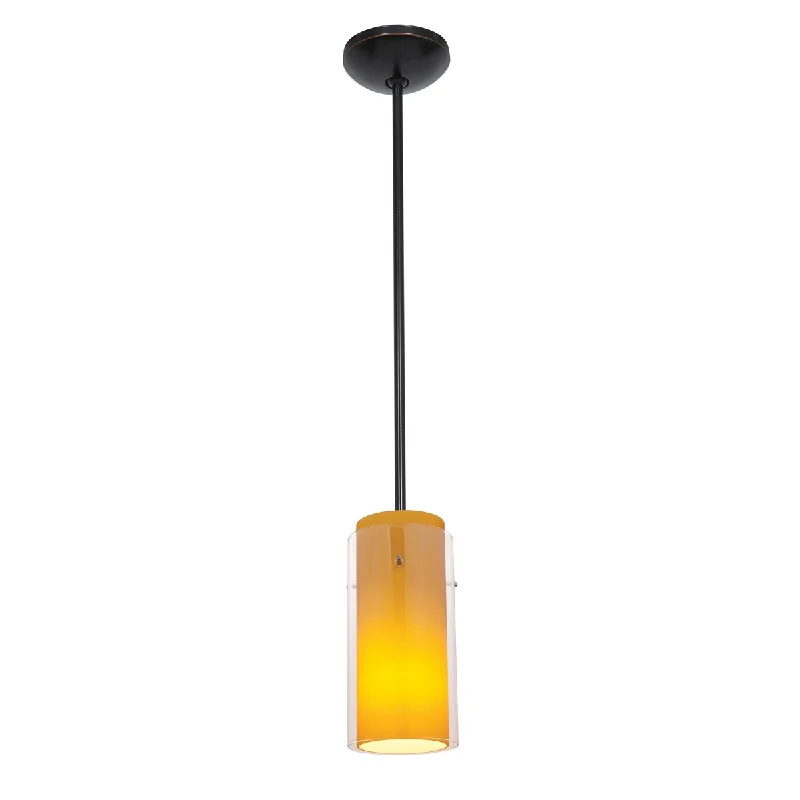 Access Lighting Glass'n Glass Cylinder 1-light Oil-Rubbed Bronze Rod Pendant with Clear-Amber Glass