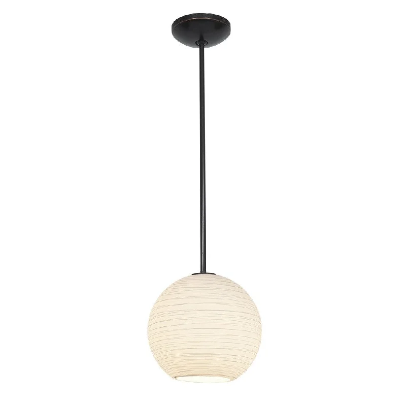 Access Lighting Japanese Lantern 12 inch Bronze Fluorescent Rod Pendant with White Lined Shade