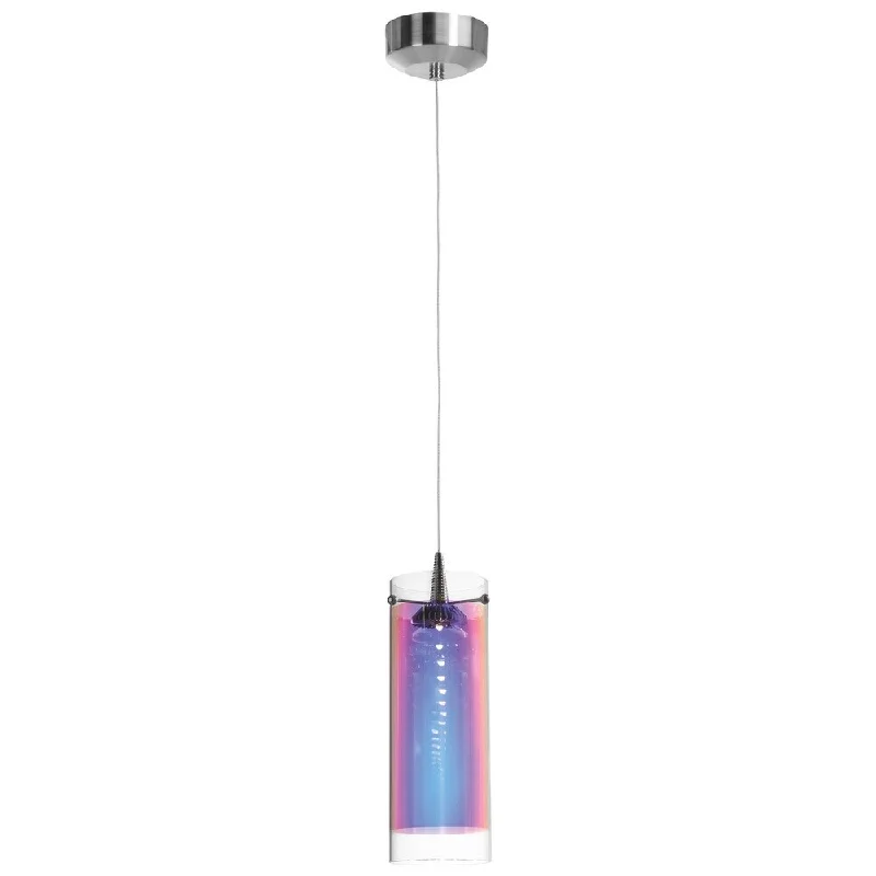 Access Lighting Tungsten LED Brushed Steel Iridescent Glass Pendant