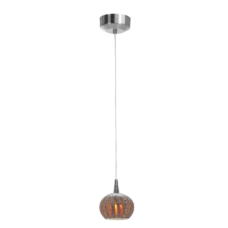 Access Lighting Tungsten LED Steel Pendant with Silver Amber Ribbed Opaline Shade