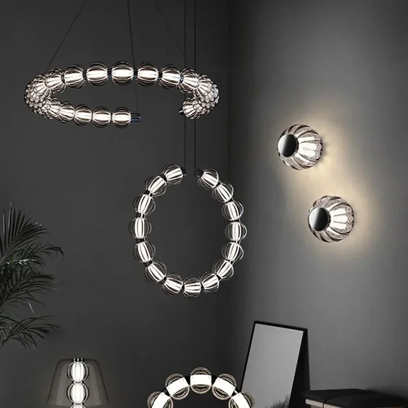 Circular Ring Chrome LED Pearl Chandelier