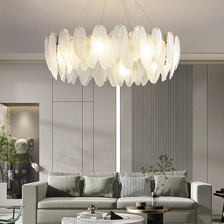 Glass Feather Chandelier: Elegant Lighting Fixture