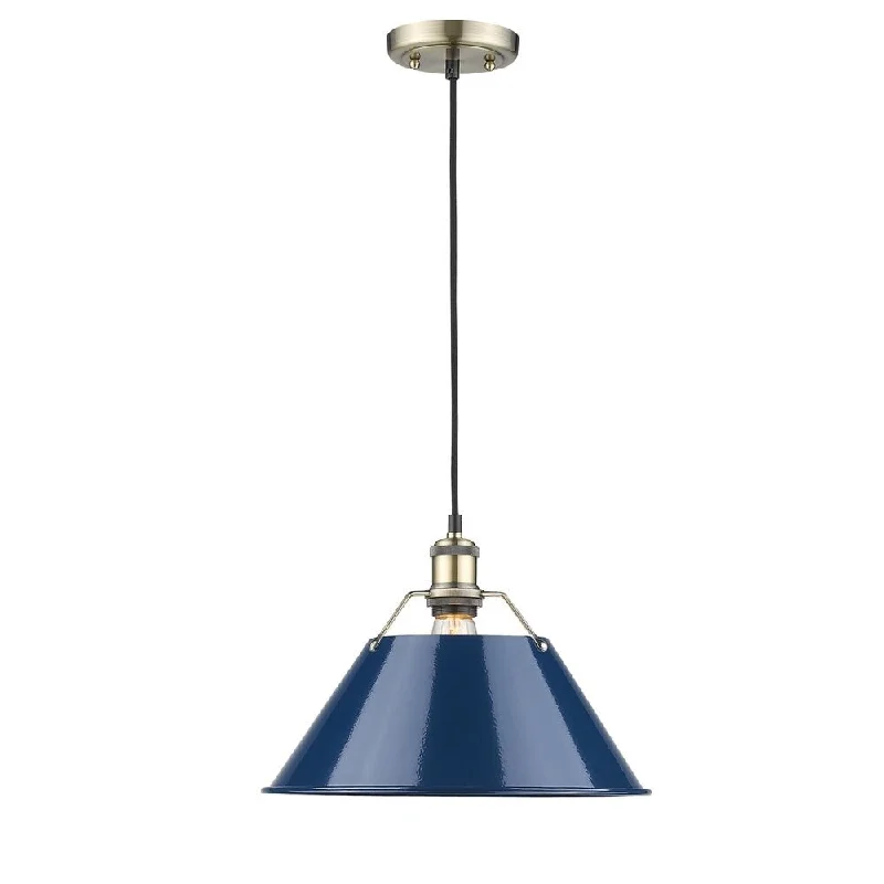 Golden Lighting Orwell AB Navy Blue Shade and Aged Brass Steel 14-inch 1-light Pendant Light