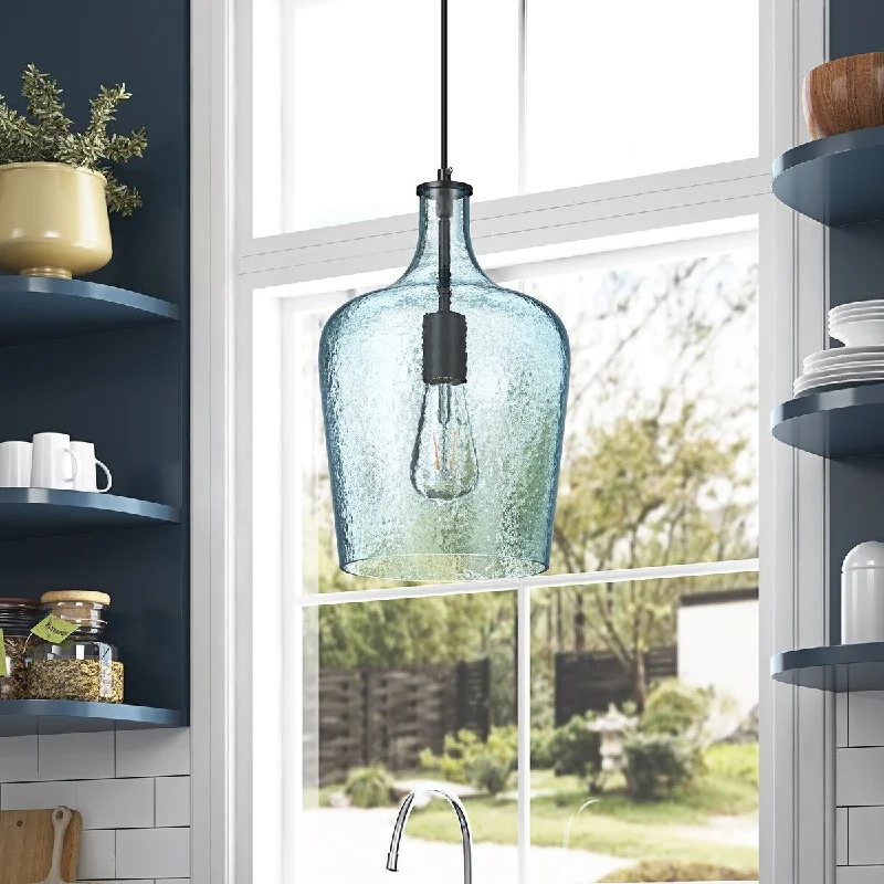 Modern Kitchen Island Pendant Lighting Fixture with Blue Glass Shade