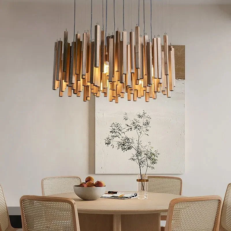 Solid Oak Wood Bars Hanging Chandelier