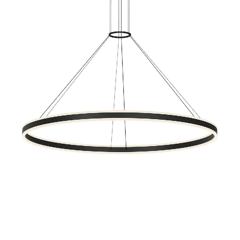 Sonneman Lighting Double Corona Satin Black 60-inch LED Ring Pendant, Frosted White Shade