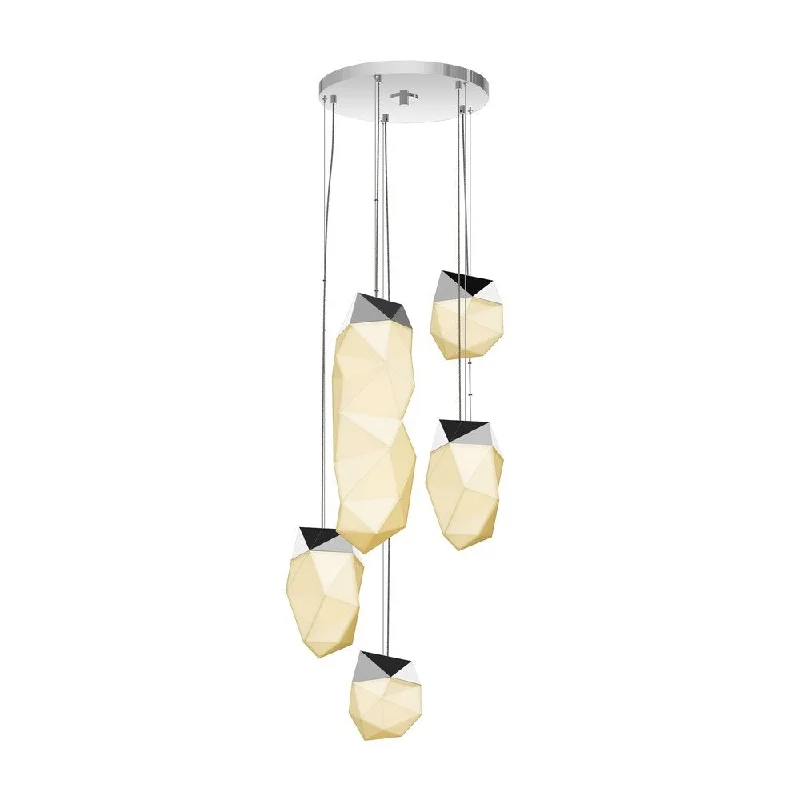 Sonneman Lighting Facets 5-light Polished Chrome LED Round Assorted Pendant, White Shade