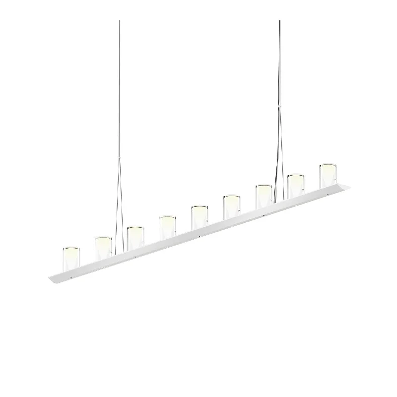 Sonneman Lighting Votives 18-light Bright Satin Aluminum LED Bar Pendant, Large Laser-Etched Crystal Shade