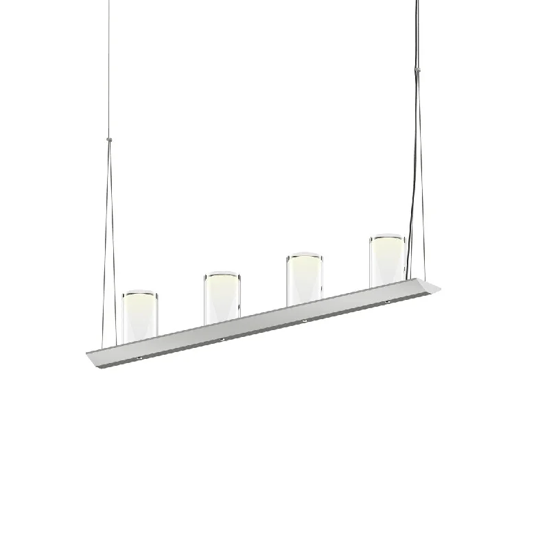 Sonneman Lighting Votives 8-light Bright Satin Aluminum LED Bar Pendant, Large Laser-Etched Crystal Shade