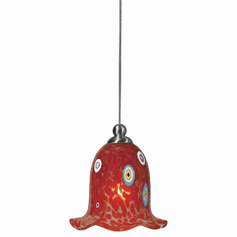 Tropical Flower Design Glass Shade Pendant Lighting and Cord, Red