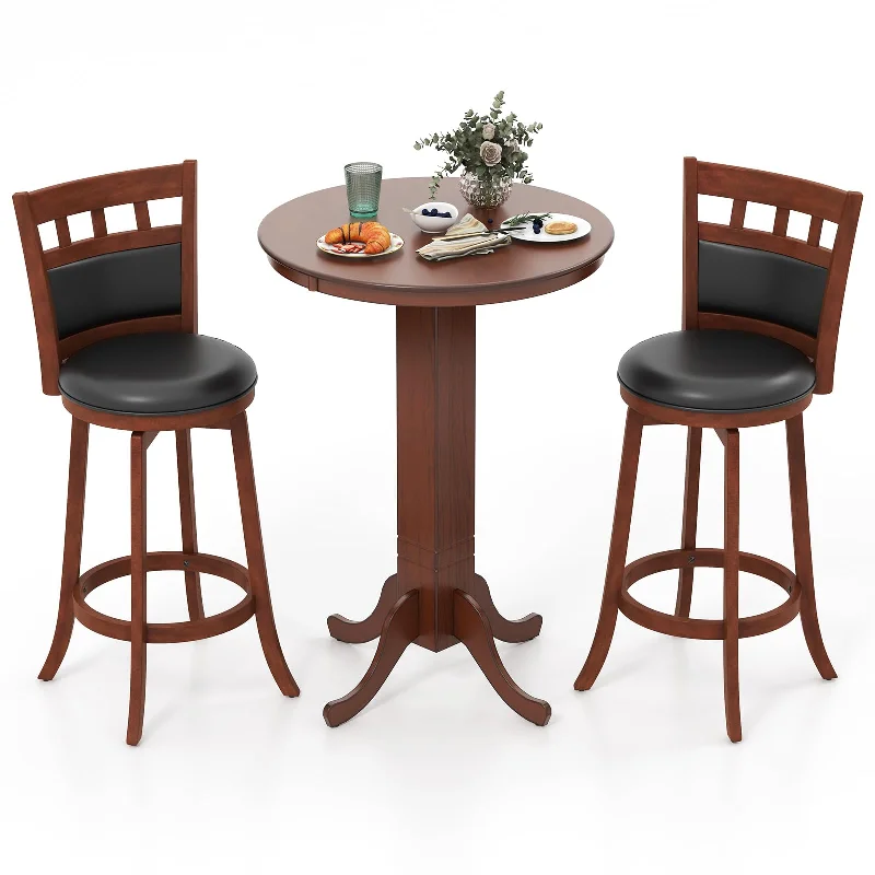 Giantex 3-Piece Bar Table and Chairs Set, Dining Table Set with 2 Swiveling Bar Stools