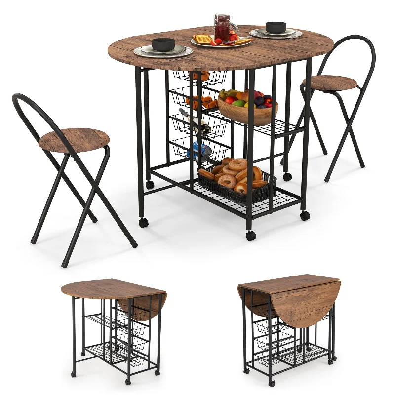 Giantex 3PCS Folding Dining Table Set - Counter Height Bar Table and 2 Foldable Stools