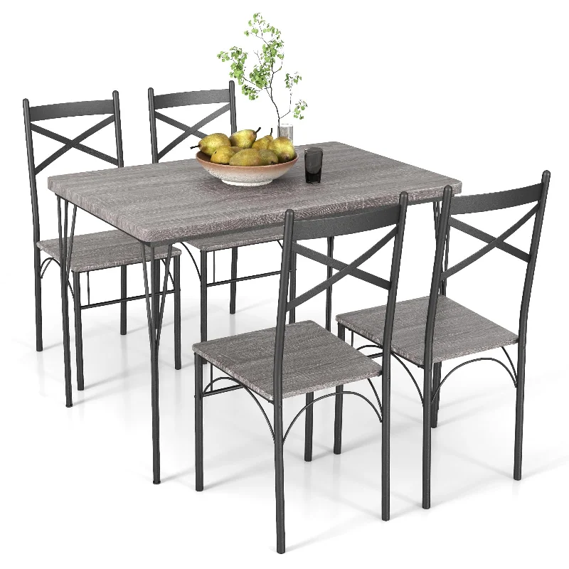 Giantex 5-Piece Dining Table Set, Modern Rectangular Dining Table & 4 Dining Chairs Set with Metal Frame