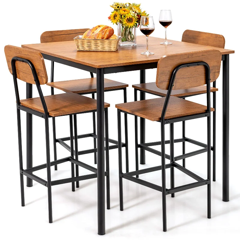 Giantex 5-Piece Dining Table Set W/Counter Height Table & 4 Bar Stools