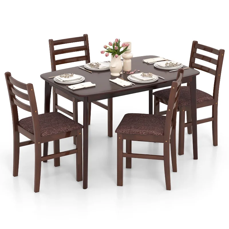 Giantex 5-Pieces Dining Table Set for 4 - Mid-Century Modern Kitchen Table Set with Padded Seat