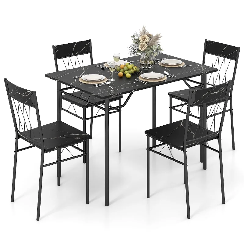 Giantex Dining Table Set for 4, 5-Piece Breakfast Nook with Kitchen Table, 4 Dining Chairs